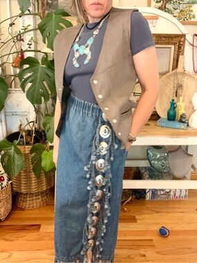 Vintage 80’s Denim Denim Silver Conchos With Fringe Simply Barbara of Colorado